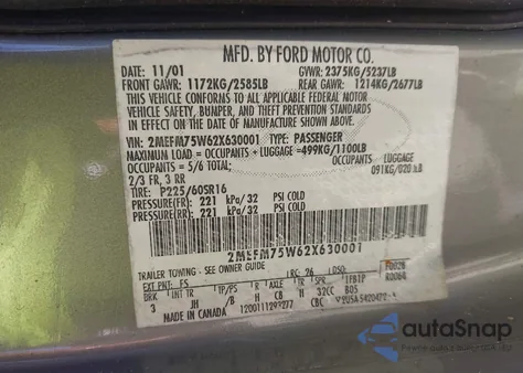 2002 Mercury Grand Marquis Ls из США, поврежденный, VIN 2MEFM75W62X630001